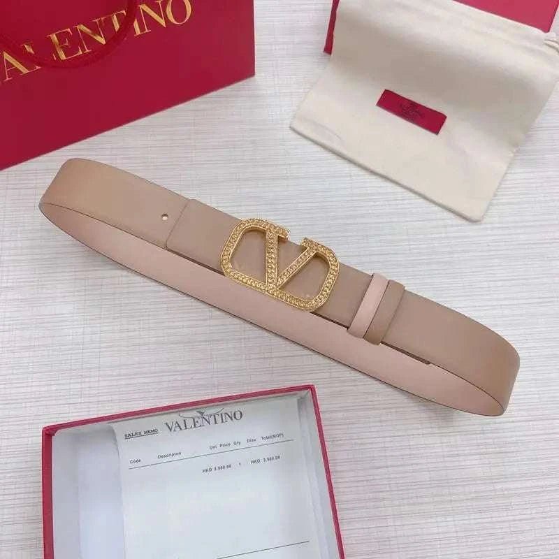 Valentino V logo Hammered Buckle Reversible Wide Signature Belt 'Light Brown/Beige' - Maven Couture Inc