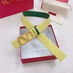 Valentino V logo Hammered Buckle Reversible Wide Signature Belt 'Lime/Green' - Maven Couture Inc