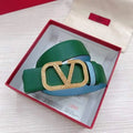 Valentino V logo Hammered Buckle Reversible Wide Signature Belt 'Green/Sky Blue' - Maven Couture Inc