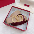 Valentino V logo Hammered Buckle Reversible Wide Signature Belt 'Beige/Red' - Maven Couture Inc
