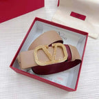 Valentino V logo Hammered Buckle Reversible Wide Signature Belt 'Beige/Red' - Maven Couture Inc