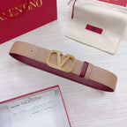 Valentino V logo Hammered Buckle Reversible Wide Signature Belt 'Beige/Red' - Maven Couture Inc