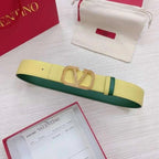 Valentino V logo Hammered Buckle Reversible Wide Signature Belt 'Lime/Green' - Maven Couture Inc