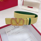 Valentino V logo Hammered Buckle Reversible Wide Signature Belt 'Lime/Green' - Maven Couture Inc