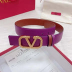 Valentino V logo Hammered Buckle Reversible Wide Signature Belt 'Purple/Brown' - Maven Couture Inc