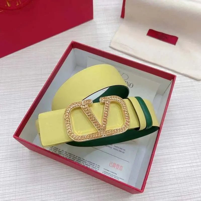 Valentino V logo Hammered Buckle Reversible Wide Signature Belt 'Lime/Green' - Maven Couture Inc