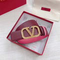 Valentino V logo Hammered Buckle Reversible Wide Signature Belt 'Red/Pink' - Maven Couture Inc