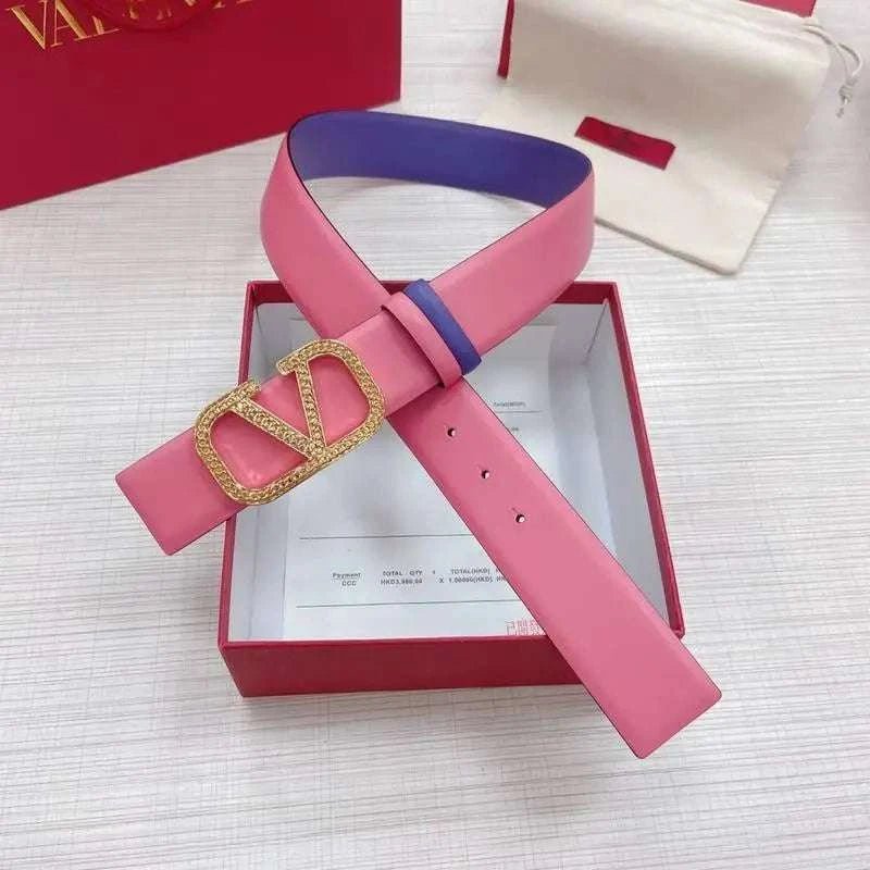 Valentino V logo Hammered Buckle Reversible Wide Signature Belt 'Pink/Purple' - Maven Couture Inc