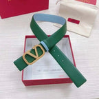 Valentino V logo Hammered Buckle Reversible Wide Signature Belt 'Green/Sky Blue' - Maven Couture Inc