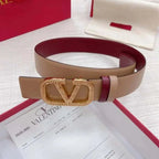 Valentino V logo Hammered Buckle Reversible Wide Signature Belt 'Beige/Red' - Maven Couture Inc