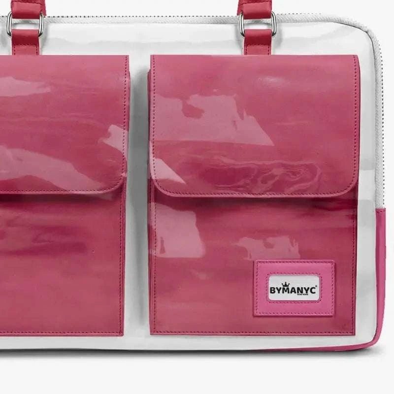 Vegan Designer Luxury Double Pocket Bag 16” BYMANYC ® New York White & Pink - Maven Couture IncBackpack