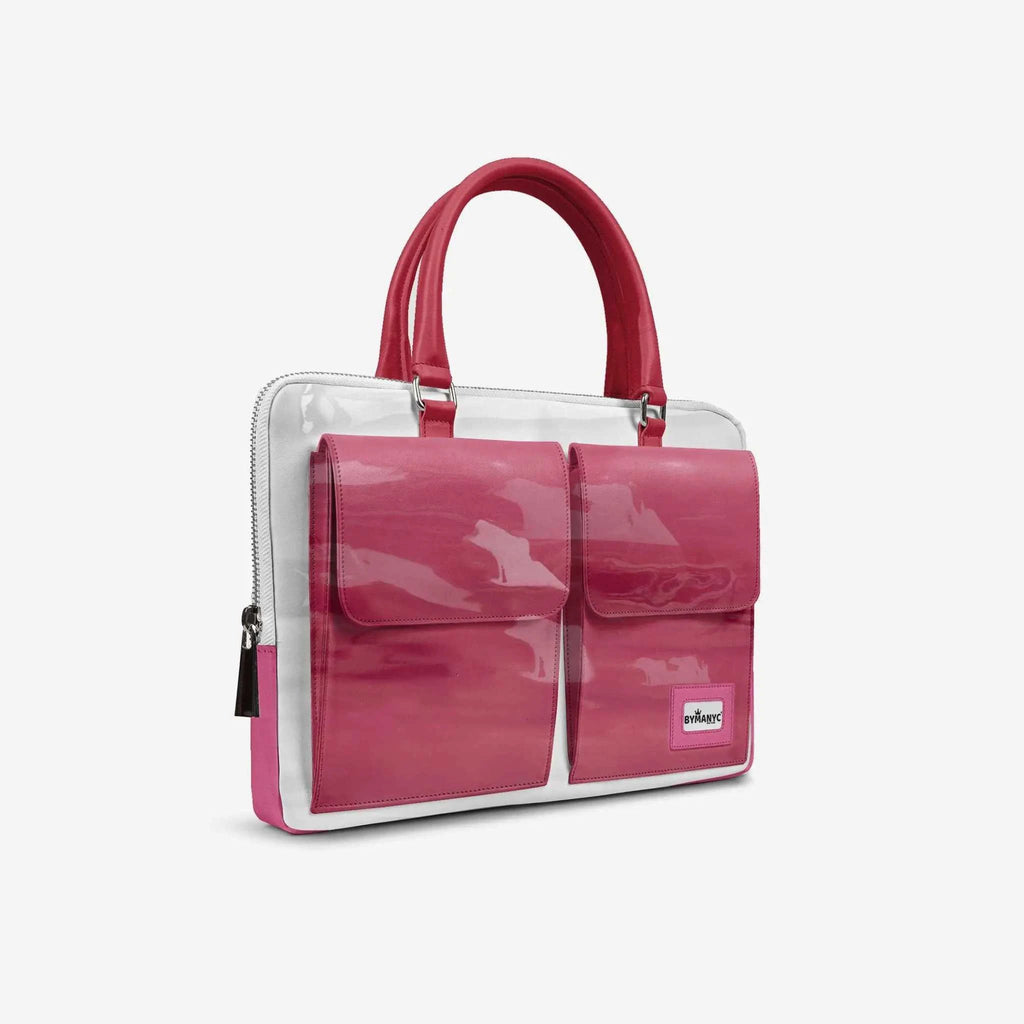 Vegan Designer Luxury Double Pocket Bag 16” BYMANYC ® New York White & Pink - Maven Couture IncBackpack