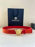 VERSACE La Medusa La Greca Belt In Red Gold - Maven Couture Inc
