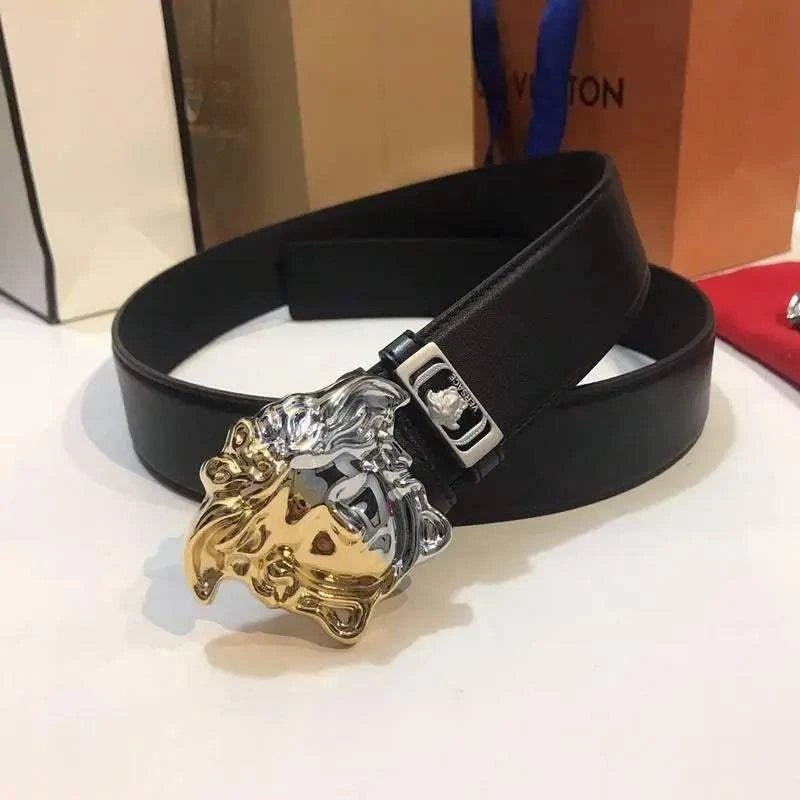 Versace Medusa 2 Tone Skinny Belt Black Leather - Maven Couture Inc