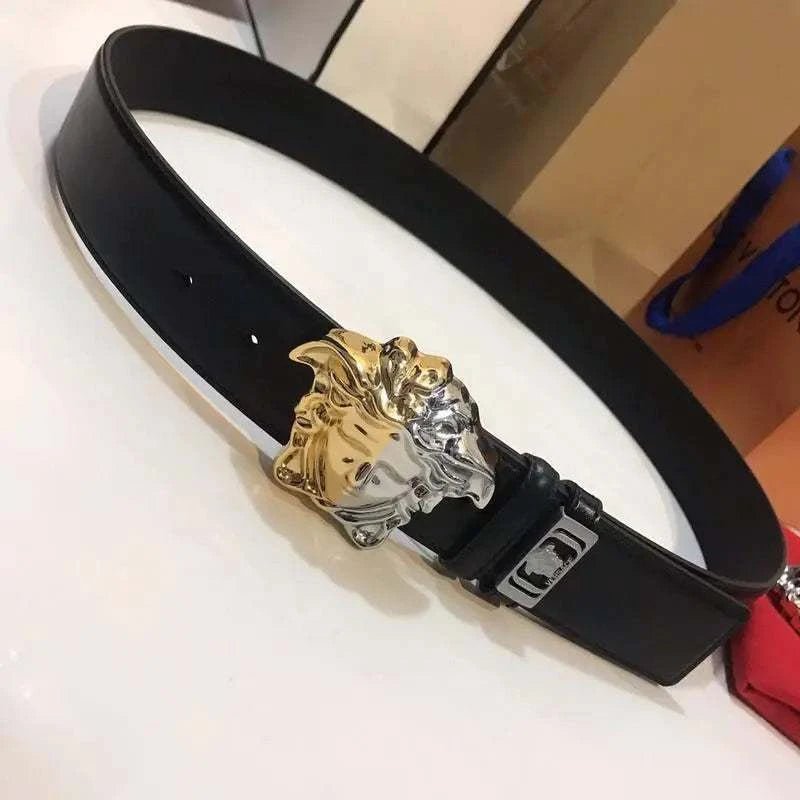 Versace Medusa 2 Tone Skinny Belt Black Leather - Maven Couture Inc