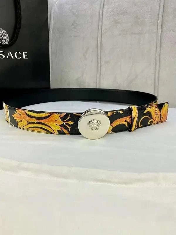 Versace MEDUSA BIGGIE ENAMEL LEATHER BELT - Maven Couture Inc