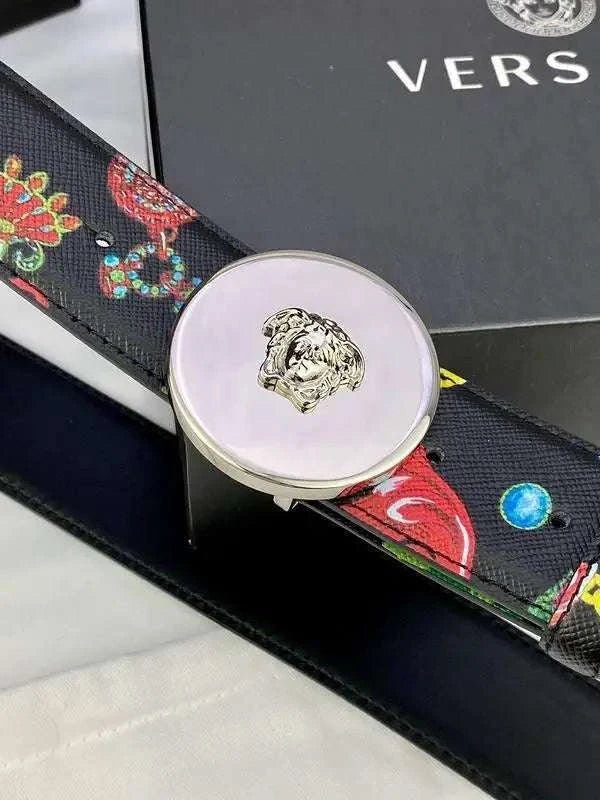 Versace MEDUSA BIGGIE ENAMEL LEATHER BELT - Maven Couture Inc
