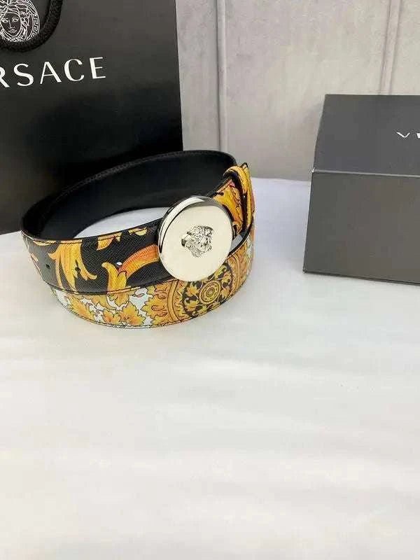 Versace MEDUSA BIGGIE ENAMEL LEATHER BELT - Maven Couture Inc