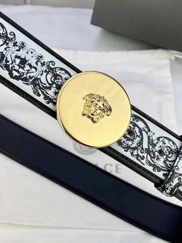 Versace MEDUSA BIGGIE ENAMEL LEATHER BELT - Maven Couture Inc
