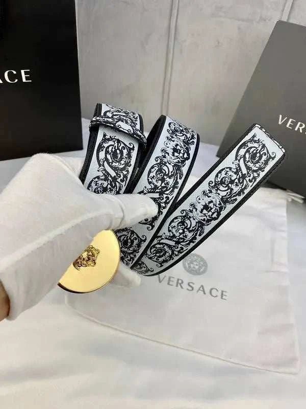 Versace MEDUSA BIGGIE ENAMEL LEATHER BELT - Maven Couture Inc