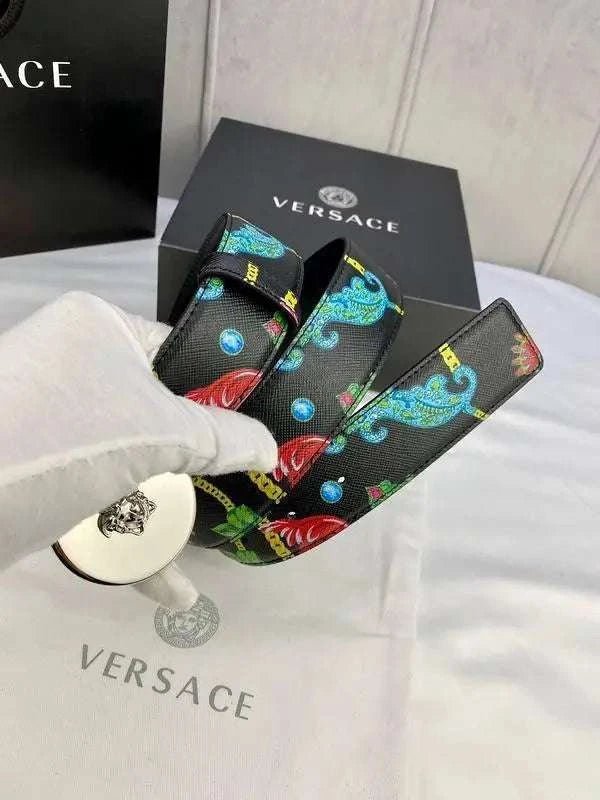 Versace MEDUSA BIGGIE ENAMEL LEATHER BELT - Maven Couture Inc