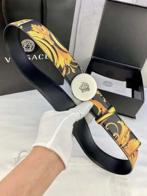 Versace MEDUSA BIGGIE ENAMEL LEATHER BELT - Maven Couture Inc