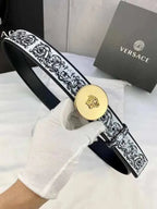 Versace MEDUSA BIGGIE ENAMEL LEATHER BELT - Maven Couture Inc