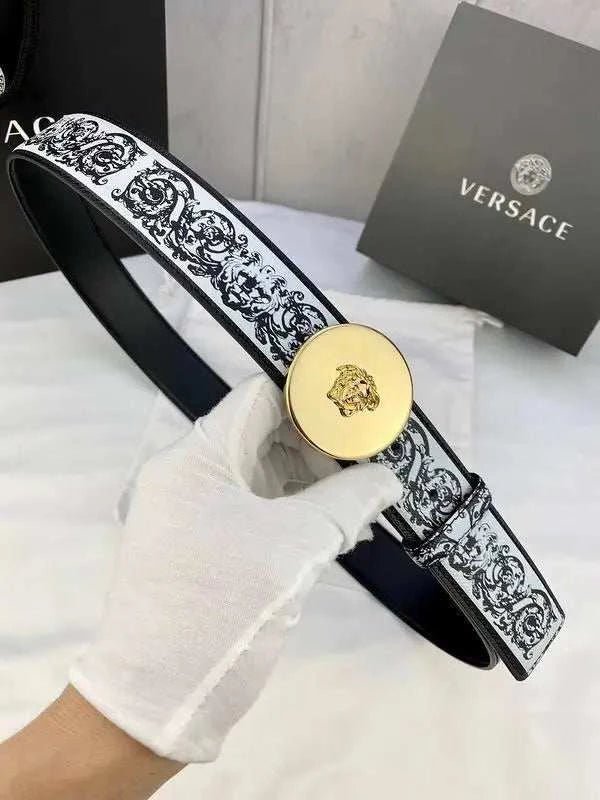 Versace MEDUSA BIGGIE ENAMEL LEATHER BELT - Maven Couture Inc