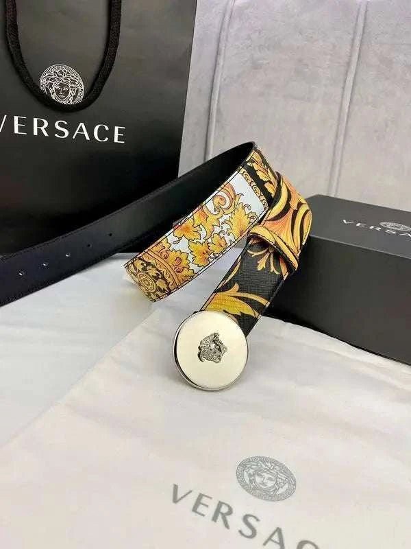 Versace MEDUSA BIGGIE ENAMEL LEATHER BELT - Maven Couture Inc