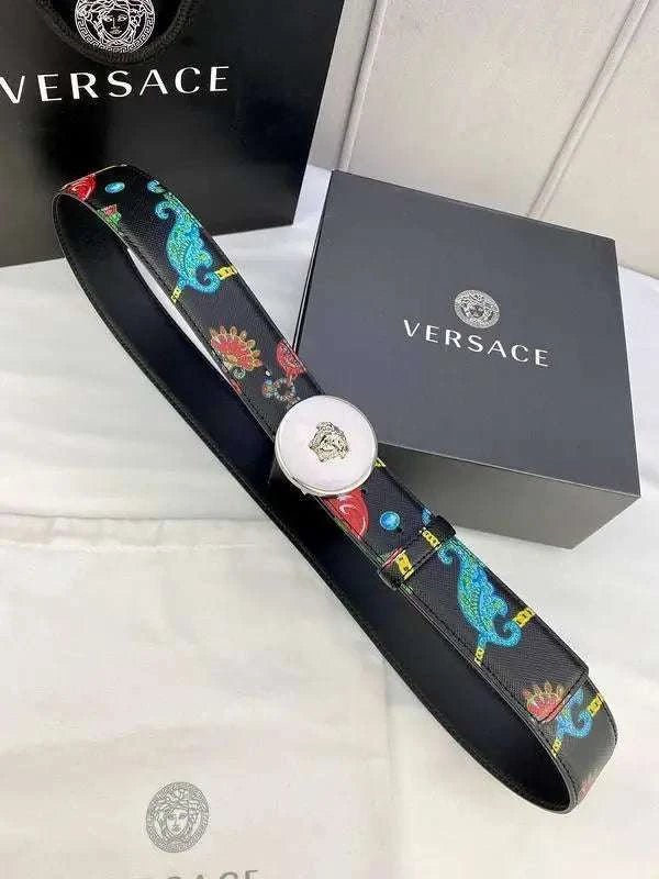 Versace MEDUSA BIGGIE ENAMEL LEATHER BELT - Maven Couture Inc