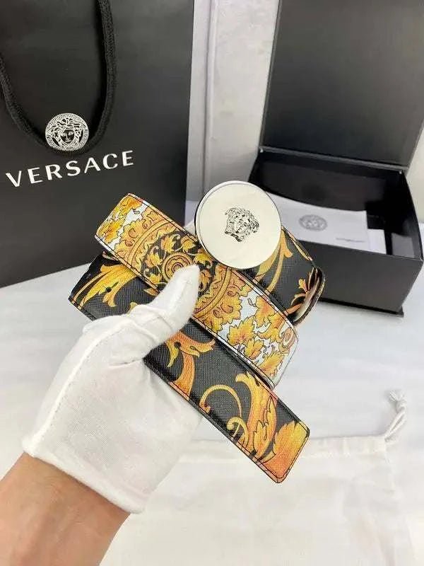 Versace MEDUSA BIGGIE ENAMEL LEATHER BELT - Maven Couture Inc