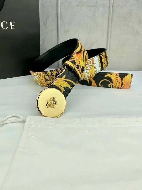 Versace MEDUSA BIGGIE ENAMEL LEATHER BELT - Maven Couture Inc