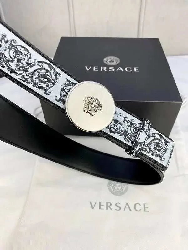 Versace MEDUSA BIGGIE ENAMEL LEATHER BELT - Maven Couture Inc