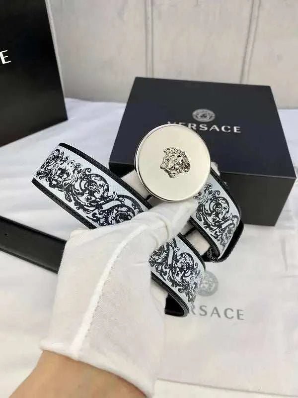 Versace MEDUSA BIGGIE ENAMEL LEATHER BELT - Maven Couture Inc