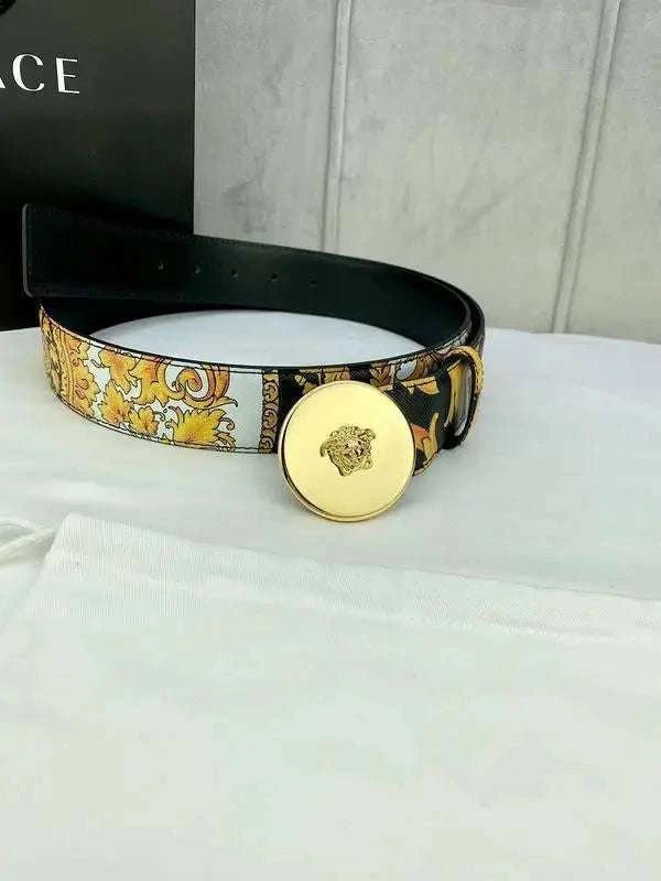 Versace MEDUSA BIGGIE ENAMEL LEATHER BELT - Maven Couture Inc