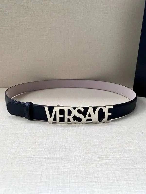 Versace Women's Leather Logo Decorated Buckle Belt - Maven Couture Inc