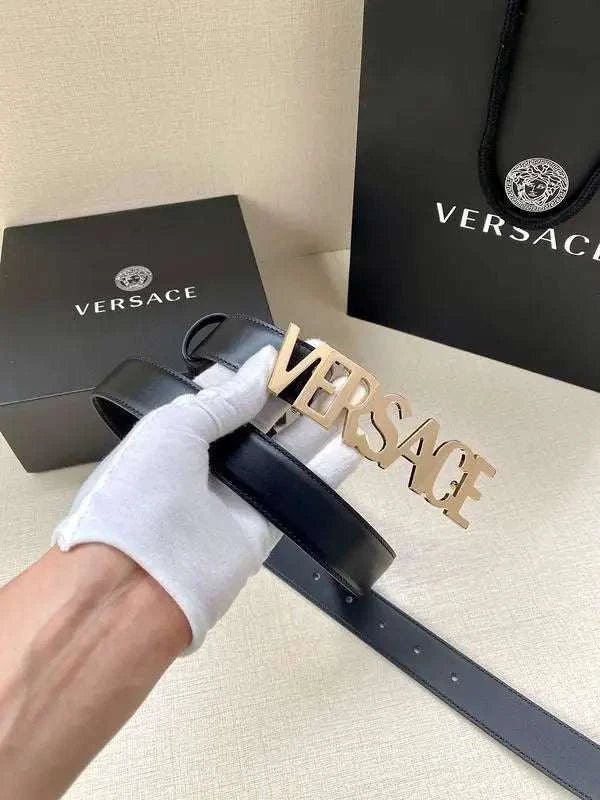 Versace Women's Leather Logo Decorated Buckle Belt - Maven Couture Inc