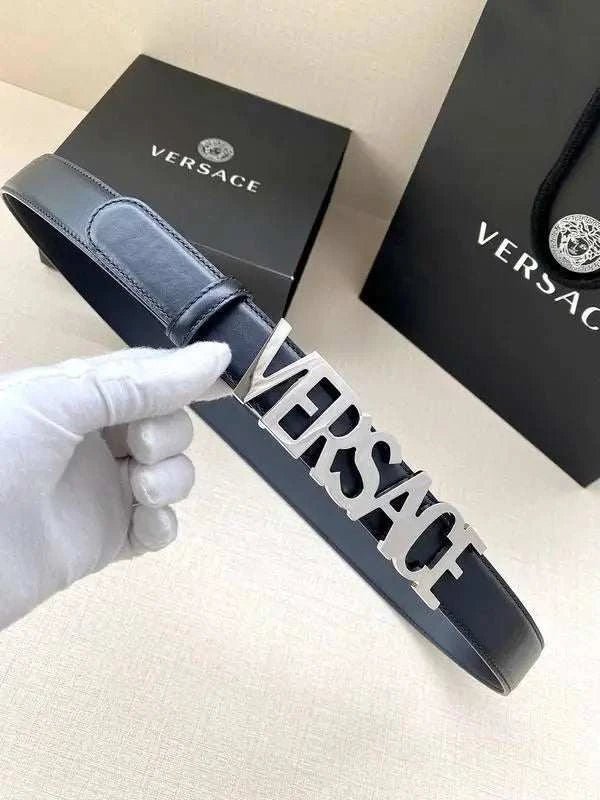 Versace Women's Leather Logo Decorated Buckle Belt - Maven Couture Inc