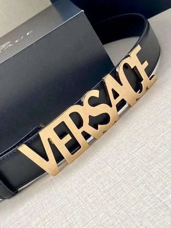 Versace Women's Leather Logo Decorated Buckle Belt - Maven Couture Inc