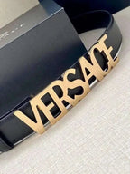 Versace Women's Leather Logo Decorated Buckle Belt - Maven Couture Inc
