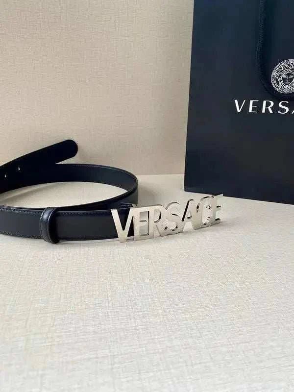 Versace Women's Leather Logo Decorated Buckle Belt - Maven Couture Inc
