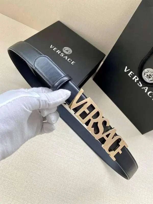 Versace Women's Leather Logo Decorated Buckle Belt - Maven Couture Inc