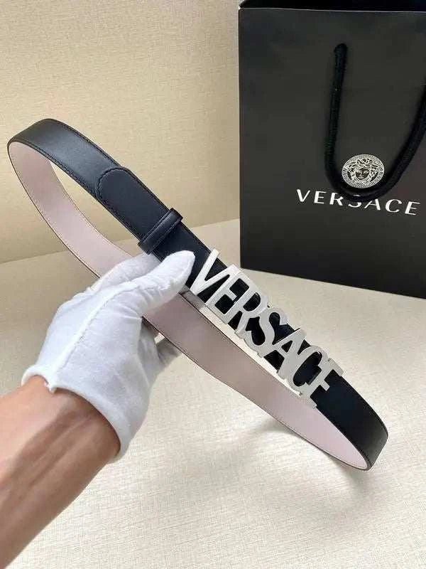Versace Women's Leather Logo Decorated Buckle Belt - Maven Couture Inc
