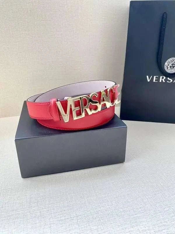 Versace Women's Leather Logo Decorated Buckle Belt - Maven Couture Inc