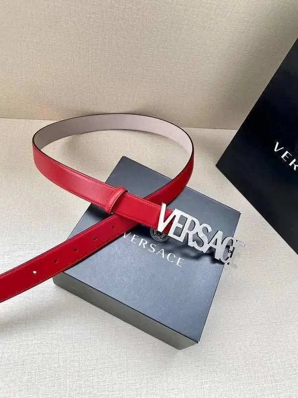 Versace Women's Leather Logo Decorated Buckle Belt - Maven Couture Inc