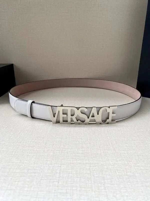 Versace Women's Leather Logo Decorated Buckle Belt - Maven Couture Inc