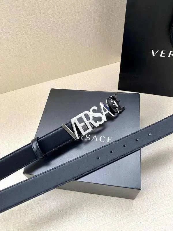 Versace Women's Leather Logo Decorated Buckle Belt - Maven Couture Inc