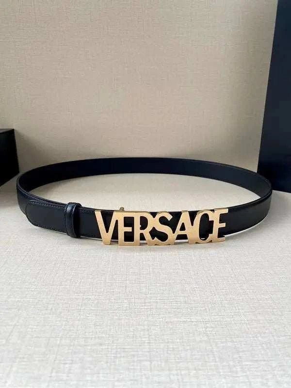 Versace Women's Leather Logo Decorated Buckle Belt - Maven Couture Inc