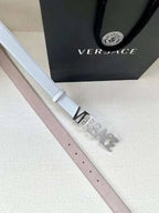 Versace Women's Leather Logo Decorated Buckle Belt - Maven Couture Inc
