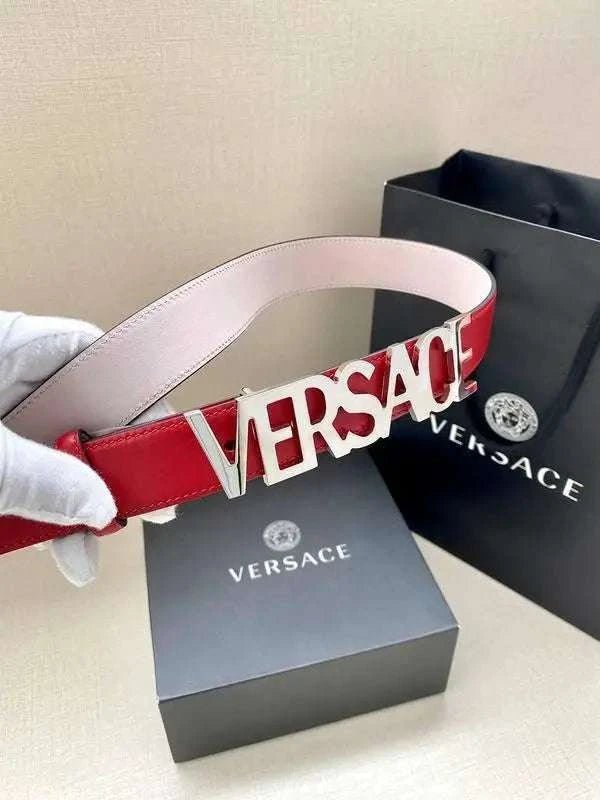 Versace Women's Leather Logo Decorated Buckle Belt - Maven Couture Inc